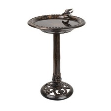 Alpine Corporation 27" Tall Outdoor Antique Pedestal Birdbath with Bird Statue D