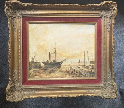 framed oil on board painting john linton chapman usa artist 1880 shipyard