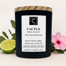 Cactus Sea Salt Scented Candle   Citrus, Floral, Woody Musk  Round Jar Candles