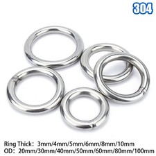 A2 Stainless Steel Metal O Ring Welded Round Wire Dia 3/4/5/6/8/10mm OD 20 100mm