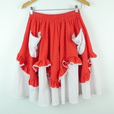 Vintage Square Dance Skirt Red Ruffle Lace Dainty Dollette Medium Cottagecore