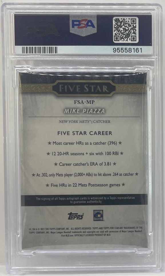 Mike Piazza 2021 Topps Five Star Green Auto Autograph Card #8/15 PSA AUTH 9 METS - Image 2 of 2