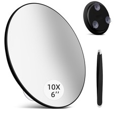 10X Magnifying Mirror Large 6 Inch Round Black Framed Wall Mount Bathroom