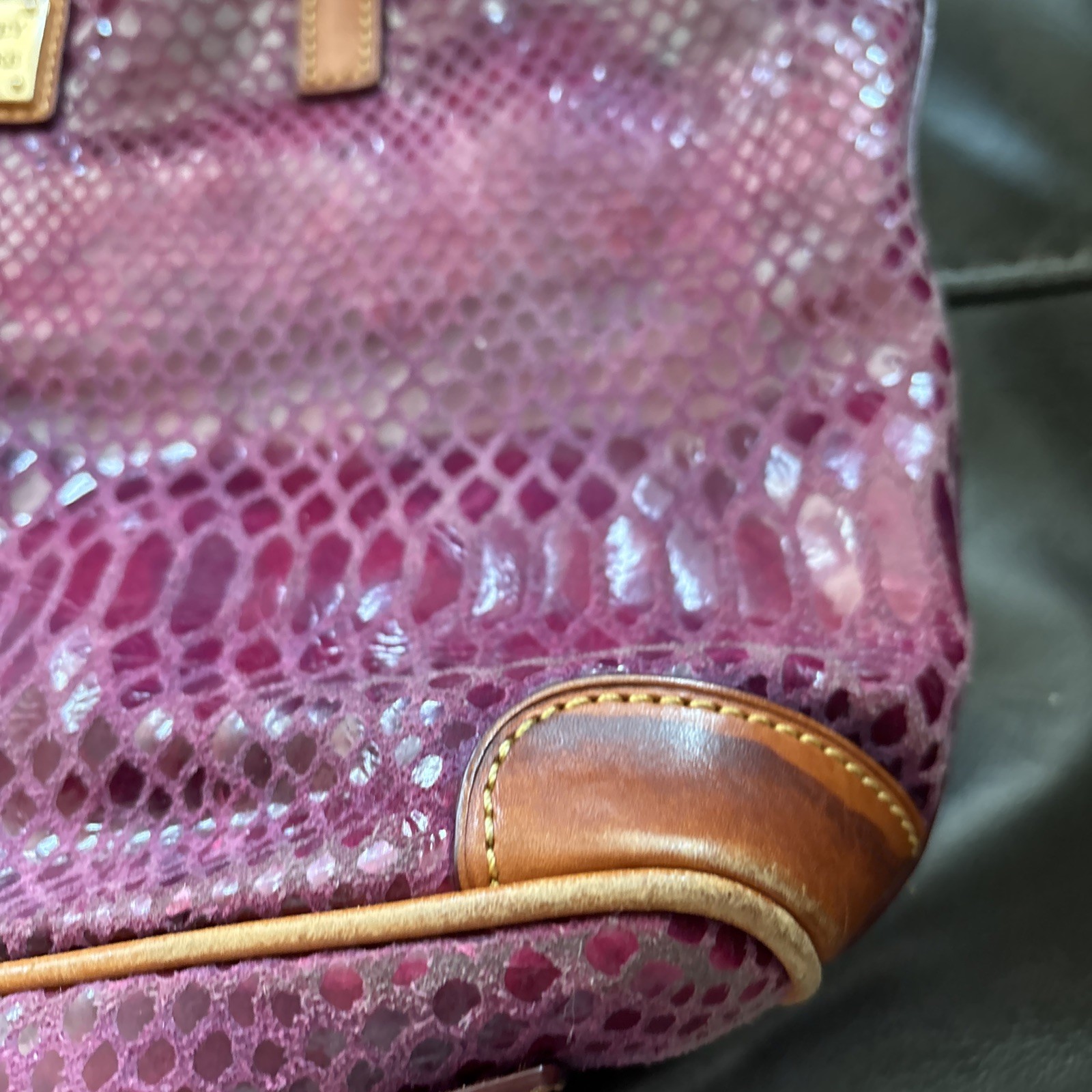Dooney Python Snake Pink Berry Fuscia Charleston … - image 6