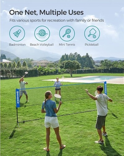 SONGMICS 5m Badminton & Volleyball Portable Net Set Height Adjustable, YELLOW - Afbeelding 3 van 9