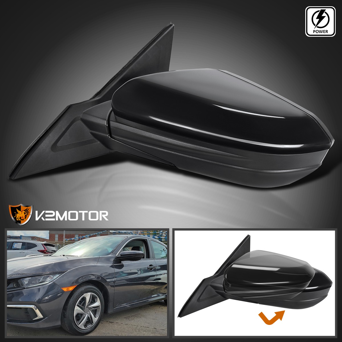 Left/Driver Side Fits 2016-2021 Honda Civic 3-Pin Power Adjustable View Mirror