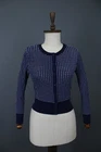 Sandro Paris Navy Blue Geometric Knit Viscose Cropped Button Up Cardigan Size S