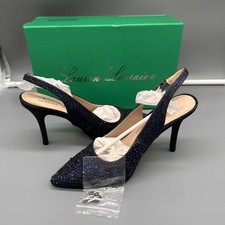 Lauren Lorraine Navy Sling back Rhinestone Heels Rachel Bling Size 8 New