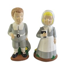 Vintage 1974 Duncan Ceramic Amish Pilgrim Figurines Boy  Girl Set