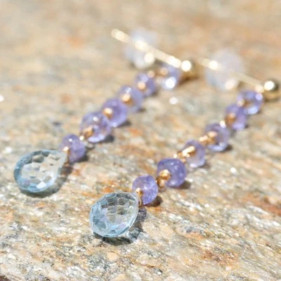 boucles d'oreilles tanzanite topaze bleue pierre précieuse fine argent 2286 - Photo 1/4