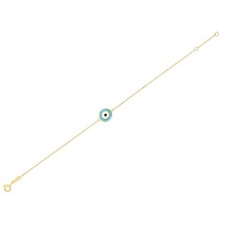 14k Yellow Gold Blue Evil Eye Bracelet 1.00 mm 