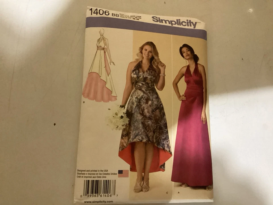 Simplicity Pattern 1406 Misses Halter Dress Evening Prom Special 20W - 28W UNCUT - Image 2 of 3
