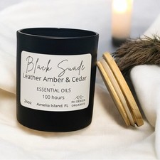 Black Suede Organic Candle-Leather & Cedar 100 hours Notes Grapefruit and Mint