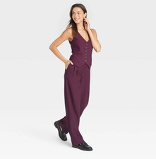 A New Day Pants Women's High-Rise Pleat Front Straight Trousers Size 2 Burgundy