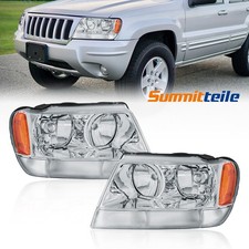 Pair Chrome Headlights Clear Lens Lamps For 1999-2004 Jeep Grand Cherokee Pair Chrome Headlights Clear Lens Lamps For 1999-2004 Jeep Grand Cherokee