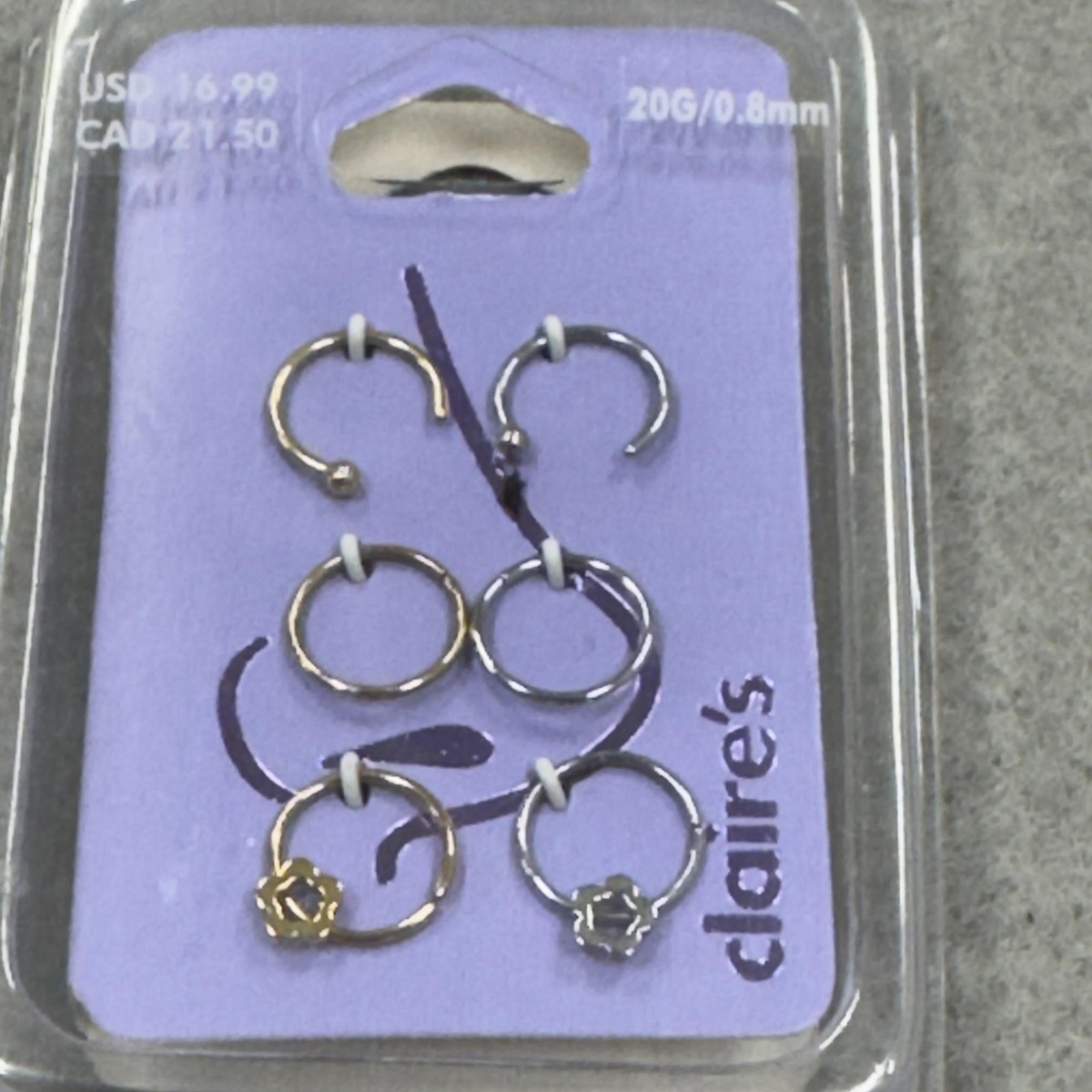 Claire's Nose Ring Set 20G 0.8mm 6 Pack Mixed Gold Silver Hoop
