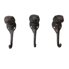 Three Dog Head Wall Hooks Cast Iron Key Towel Coat Leash Hanger Brown/Bronze