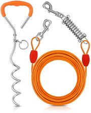 Petbobi Dog Tie-Out Cable and Stake - 40ft Heavy Duty Cable with Spring, No Tang
