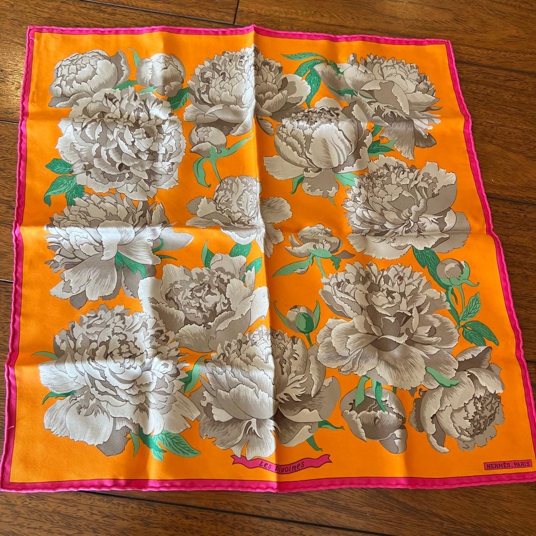 Herm S Floral Silk Scarf Orange