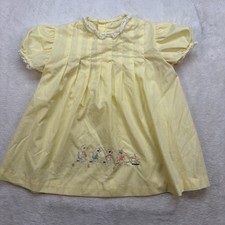 Vintage Nannette Baby Dress Yellow Pintuck Embroidered Heirloom 18-24M