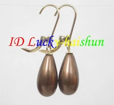 AAA big pear 8X16mm coffee drip south sea shell pearl earring 14k golg hoop