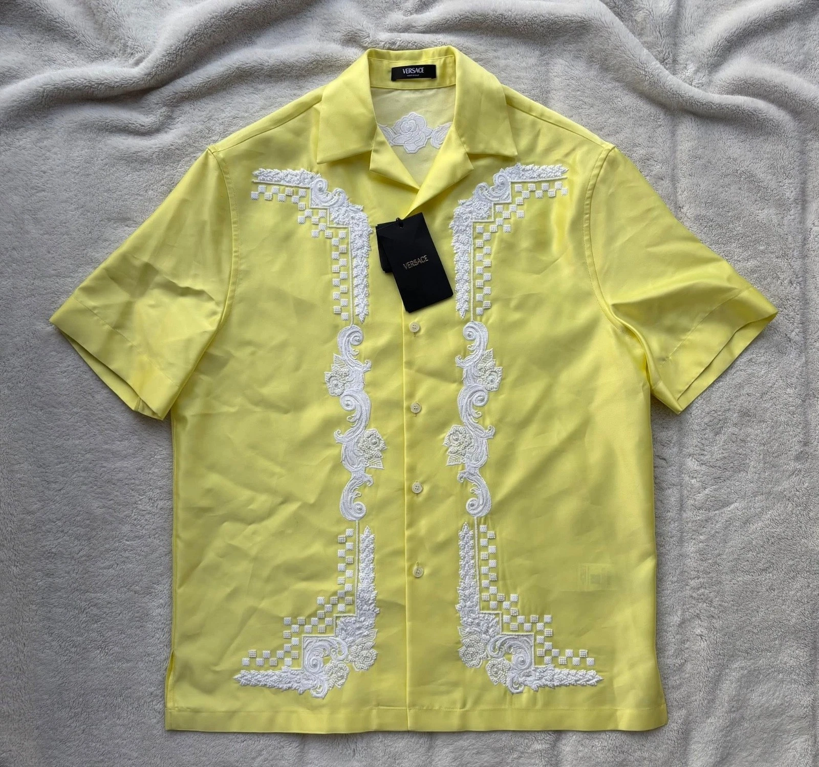 Versace — Versace Yellow Beaded/Embroidered Duchesse Silk Mix Polo Shirt- MSRP $2950 - New