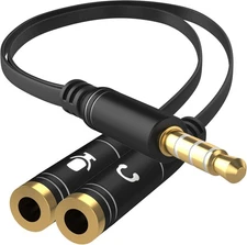 NEW Male 3.5mm Headset to Dual Female Y-Splitter CABLE Mic Adapter 4-Pole TRRS