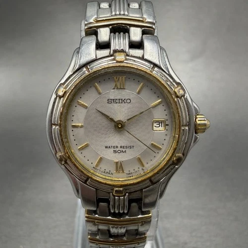 Seiko Watch Women 26mm Silver Dial Two Tone Date Round 7N82-0789 New Battery