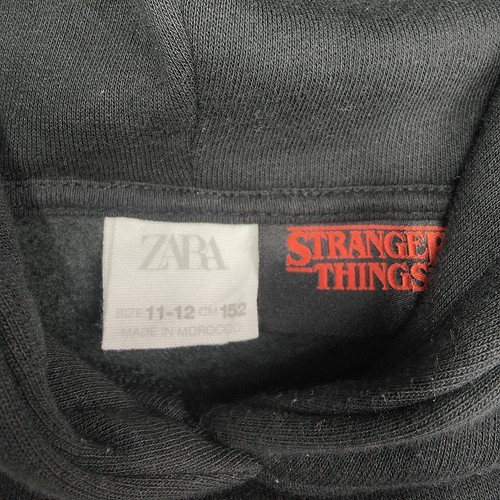 Stranger Things Hoodie Girls Boys From Zara Age 11-12 Black Big Logo Tv Show VGC - Picture 3 of 7