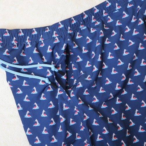LRD Performance Swim Trunk Men Large Blue Shark All Over Print AOP Lined Stretch - Picture 12 of 15