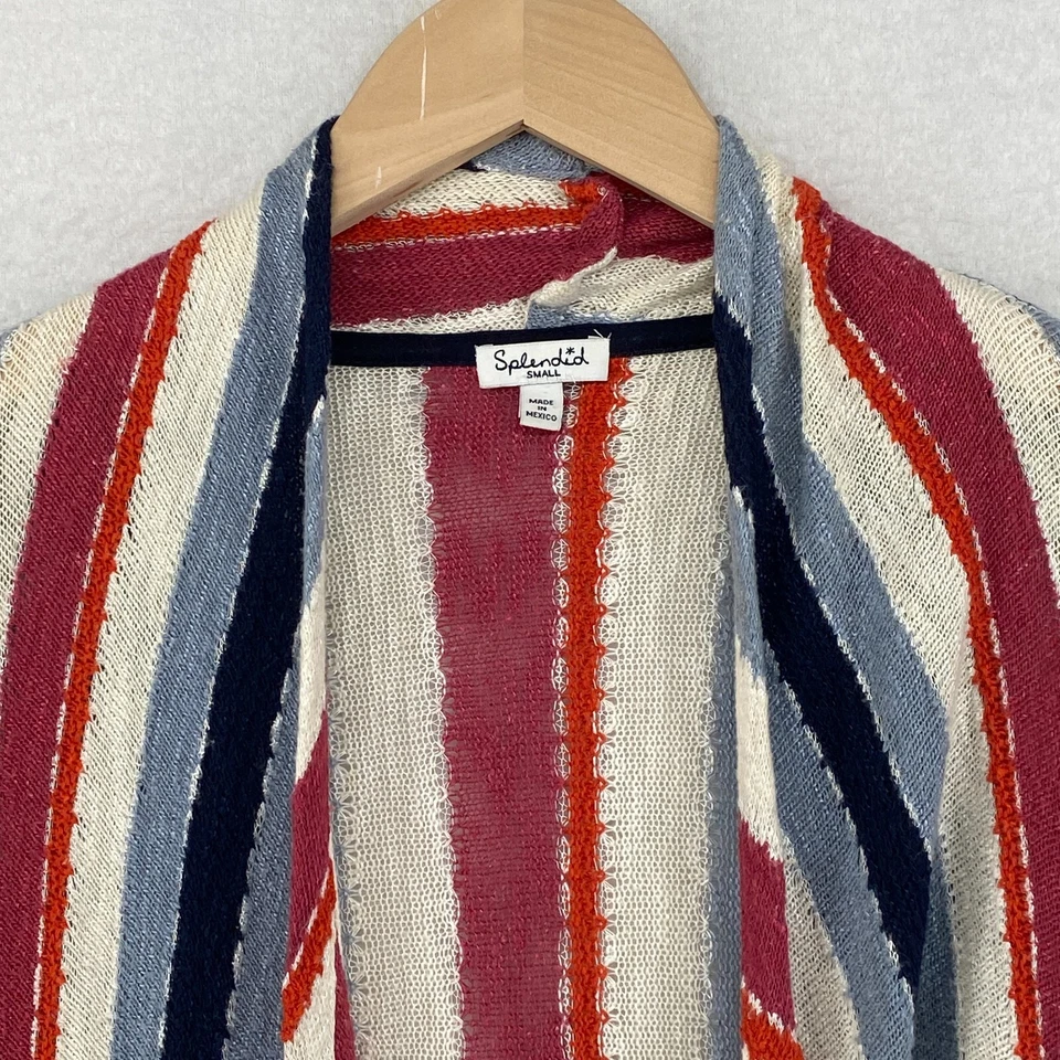 ESPLÉNDIDO Suéter S Rayas Plumero Cárdigan Cortina Frente Abierto Manga Larga Rojo Azul Foto 4 de 4
