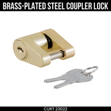 CURT Brass Plated Steel Trailer Tongue Coupler Lock 1/4 In Pin 3/4 In Span 23022