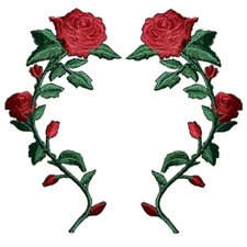 2-Pack Red Rose Applique Patch Set - Embroidered Flower Badges 3.5" (Iron On)