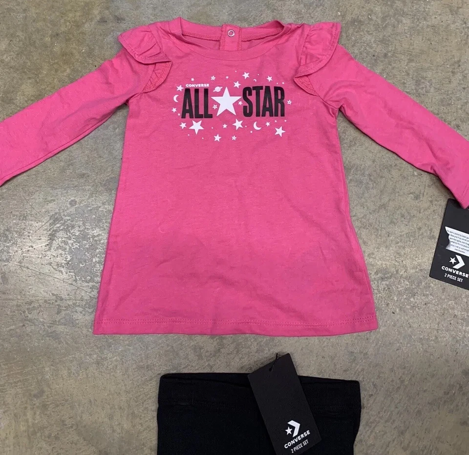 Juego de 2 piezas Converse All Star nuevo con etiquetas talla 24 meses rosa/negro Foto 3 de 4