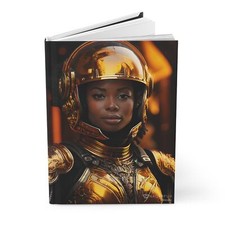 Futuristic Journal, Sci-Fi Diary, Black Girl Notebook, Golden Suit Sketchbook,