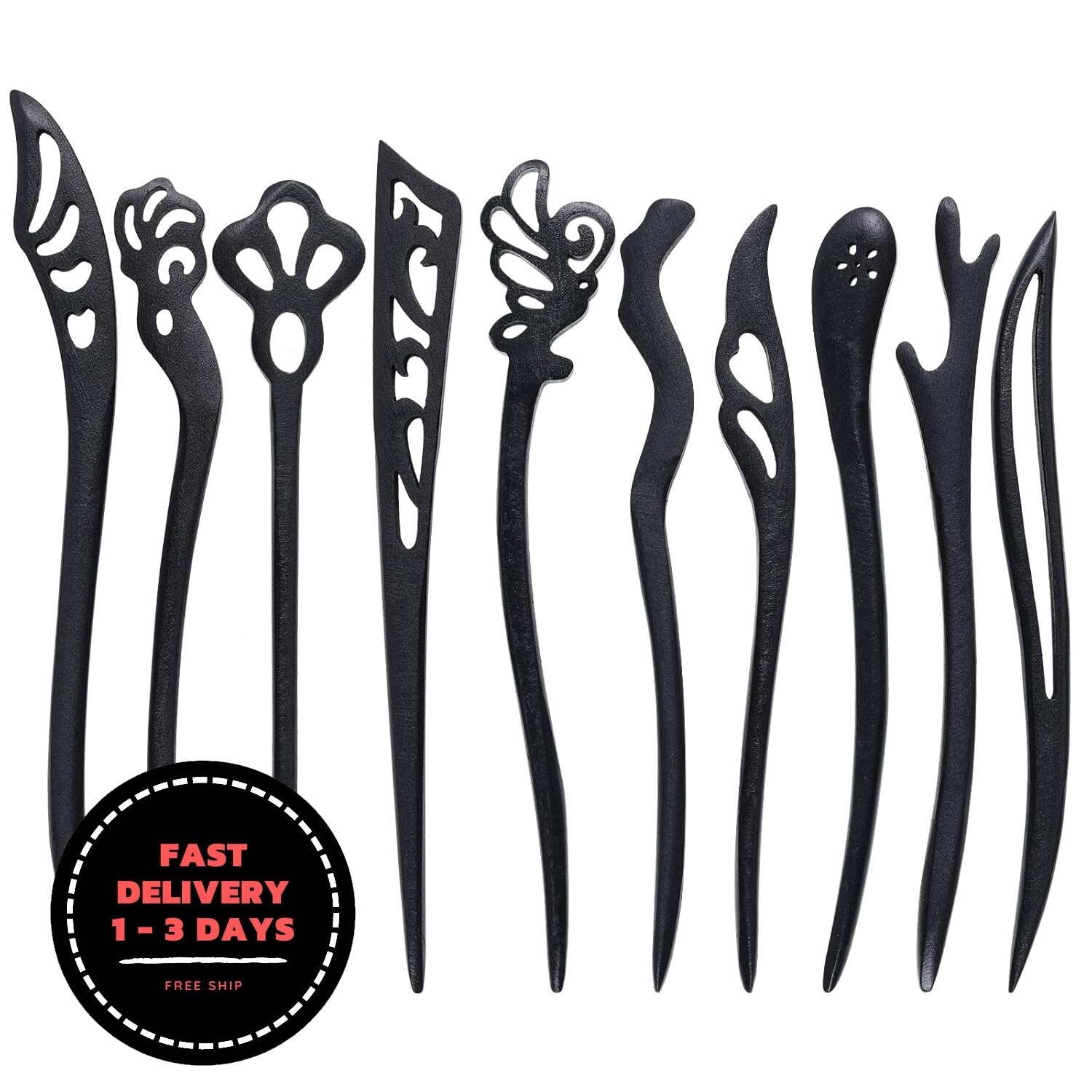 10 piezas de palitos de madera para el pelo, palillos chinos para niños