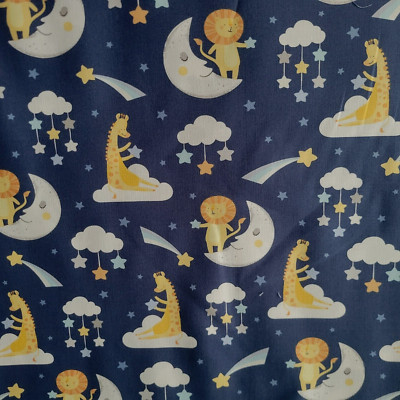 Lions & Giraffes on Starry Clouds Navy Cotton Flannel- Perfect for Babies & Kids