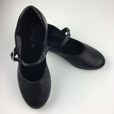 Dancing Fair Black Strappy Buckle Tap Dance Shoes w/ STAR TONE Taps GIRLS SZ 1M