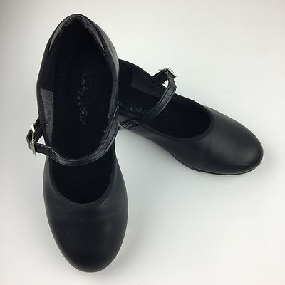 Dancing Fair Black Strappy Buckle Tap Dance Shoes w/ STAR TONE Taps GIRLS SZ 1M