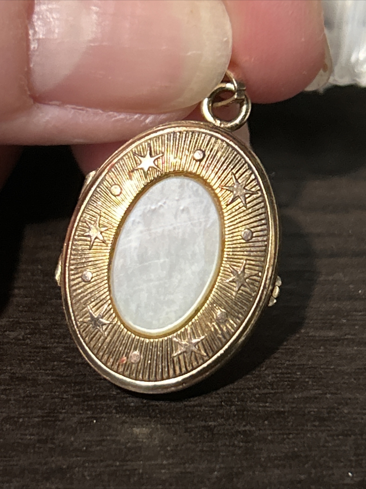 Antique Art Nouveau French 14k Gold Fill MOP Photo Etch Locket Plaque