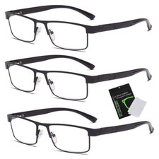 3 Pack Herren Metall Lesebrille Rechteckig Leser Brille 1,5 2,0 2,5 3,0 3,5 4,0