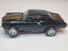 70 CHEVELLE BLACK, Tjet HO Slot Car,AURORA CHASSIS, CHROME RIMS  RUBBER TIRES
