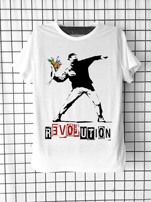 Banksy T-Shirt Blumenwerfer Pazifistische Demonstration Revolution Street Art