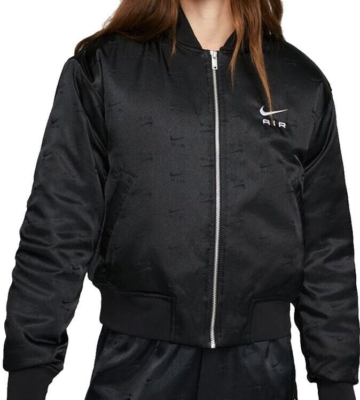 Nike Women's AOP Swoosh Full Zip Bomber Jacket Size Medium Black