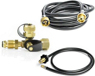4 Port Brass Propane Tee Kit with 5ft & 12ft Hoses for Auxiliary Cylinders