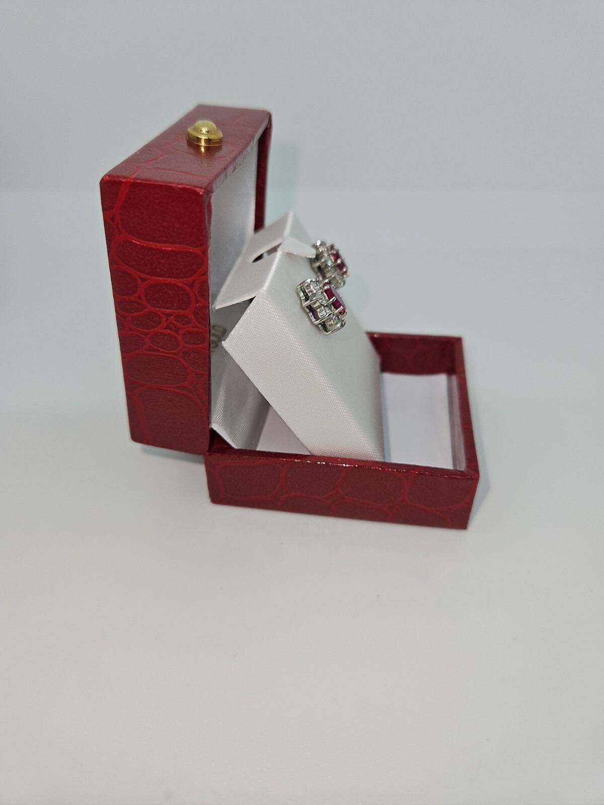 Simulated Ruby Red and White Oval Stud Earrings - image 6