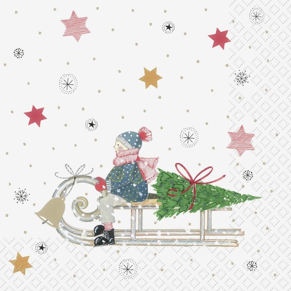 "Kerstin Heß 20 Servietten \"Lilli\" Kind Schlitten Tannenbaum Weihnachten 33X33"-image