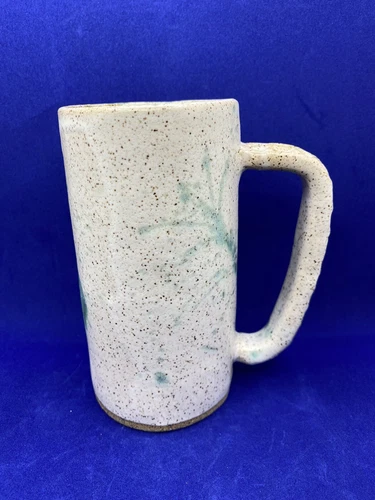 Signed Single Handmade Art Pottery Multicolor Speckle Glazed Clay Beer Mug Stein