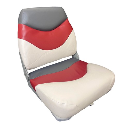 2x Deluxe Folding Boat Seat Low Back White Red Charcoal Marine Vinyl Rib Yacht - Picture 2 of 5