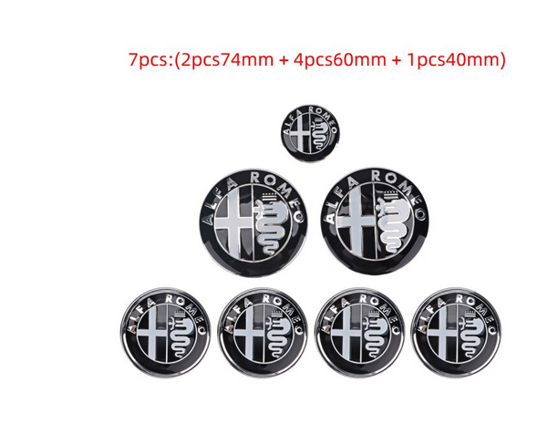 Black White ALFA ROMEO Hood Trunk Hubcaps Steering Wheel Emblems Badges Decals